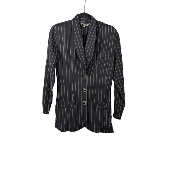 Vintage Nikita Navy Blue Pinstripe Blazer Size 3 - Picture 1 of 4